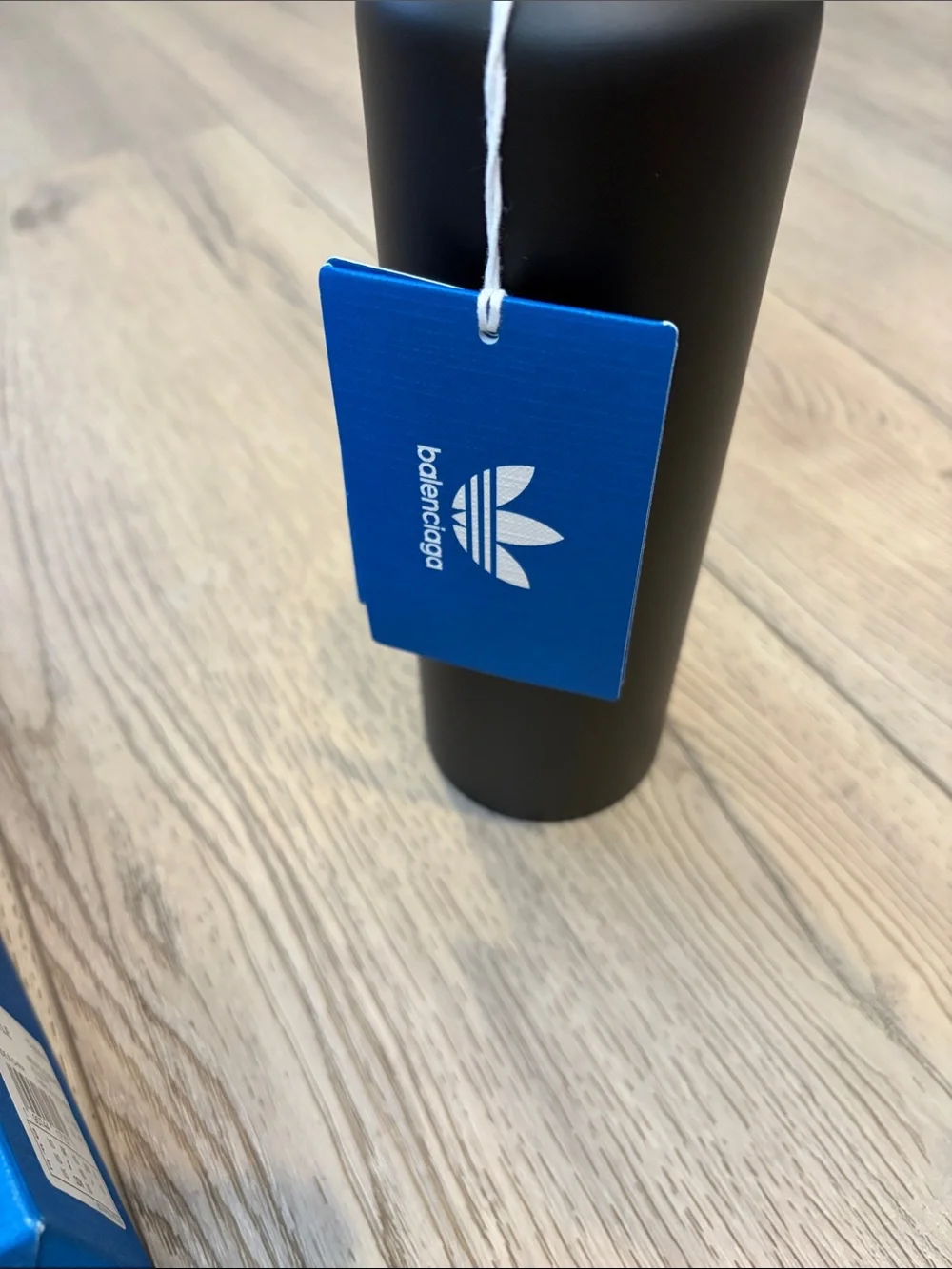Balenciaga Black Matte Logo Water Bottle with Blue Box